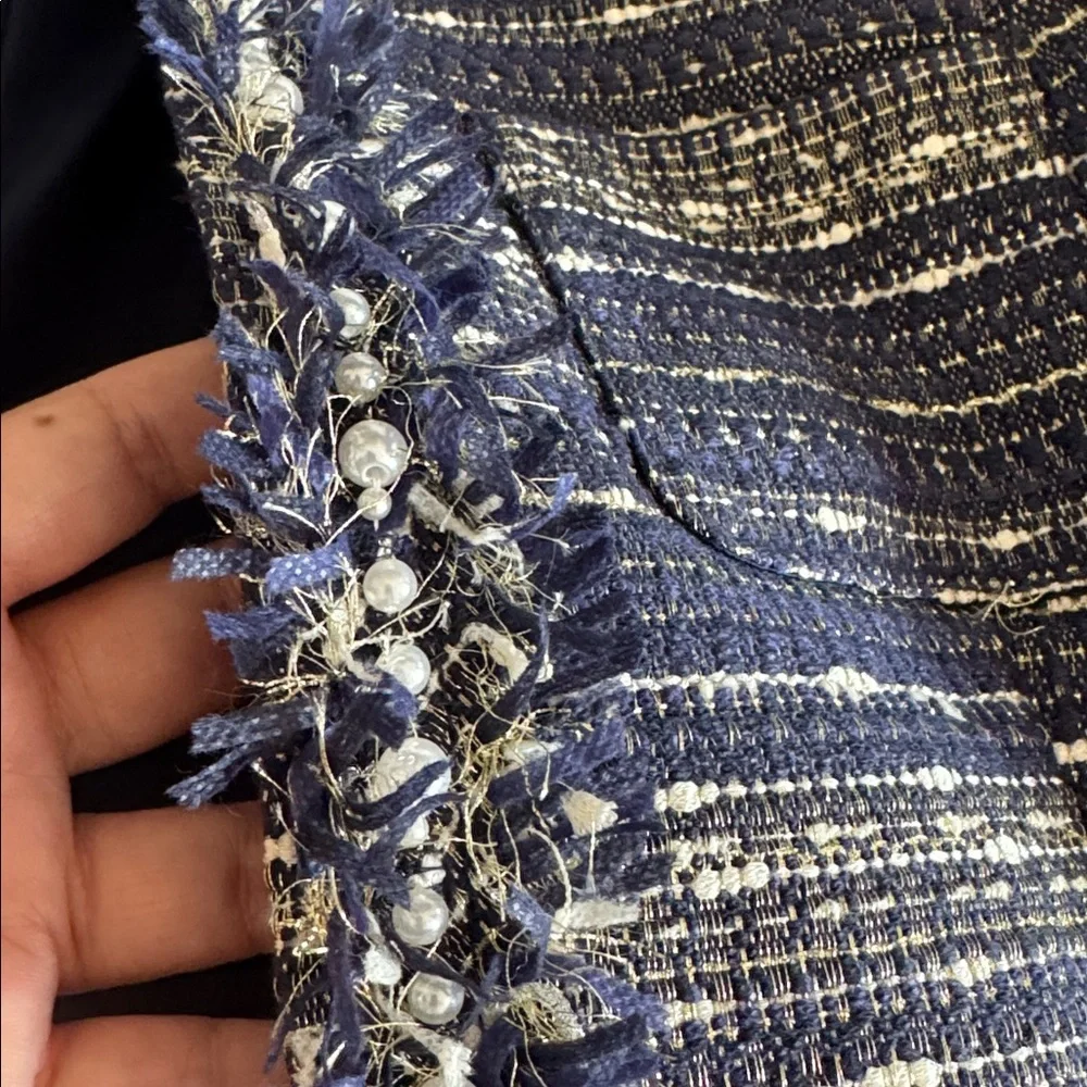 Lilly Pulitzer Hagen Metallic Navy Blue Tweed Cropped Blazer Jacket size 2 - Picture 6 of 11